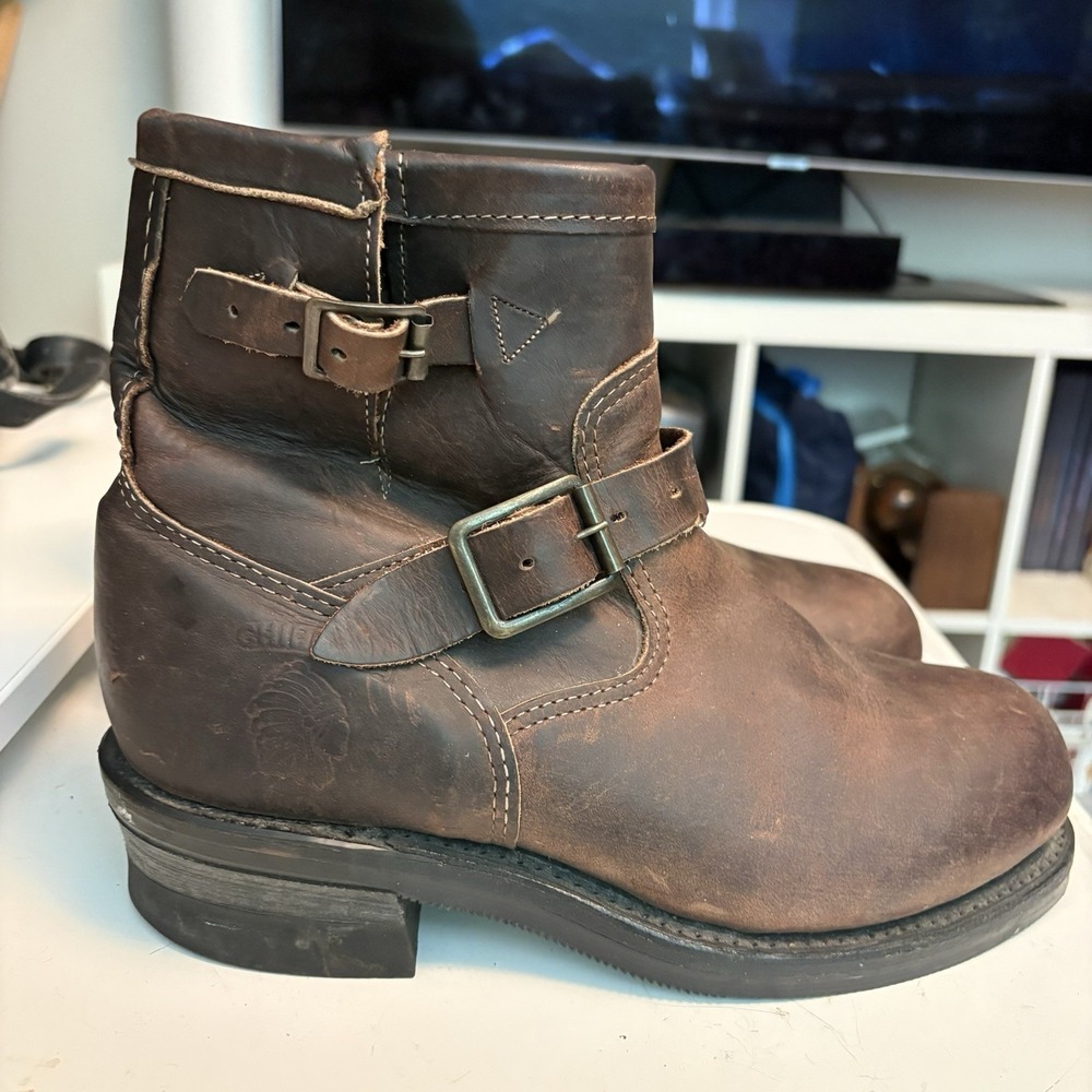 PT91 VINTAGE Chippewa 27873 ENGINEER BOOTS Men's 6.5EE Women's 8.5EE Steel Toe